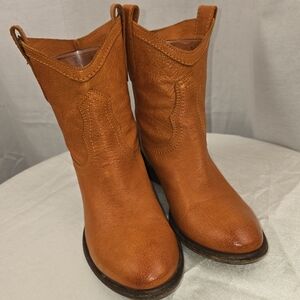 Frye Women's Orange Cogniac Brown Leather Pull On Western Boots